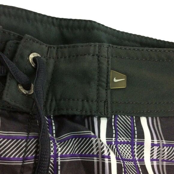Nike Swim Board Shorts Mens Size 34 Trunks Gray Purple Plaid Water Sports Beach - Picture 4 of 7